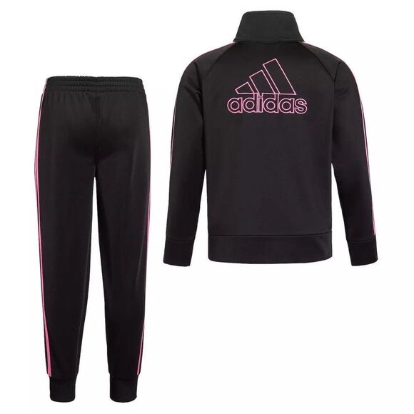 New! ADIDAS Girls 2-Piece Black Track Suit Set Pants & Jacket Tricot Set Size 6 - Picture 2 of 4